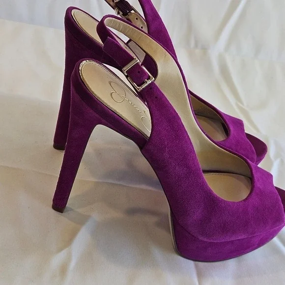 Jessica Simpson Sibilla Fuchsia Suede Slingback Platform Heels - Picture 4 of 5